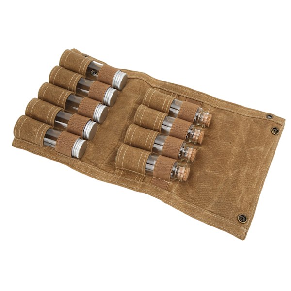 Spice Bottle Bag Vikbar bärbar kryddpåse med 9 flaskor för campinggrill picknick Khaki