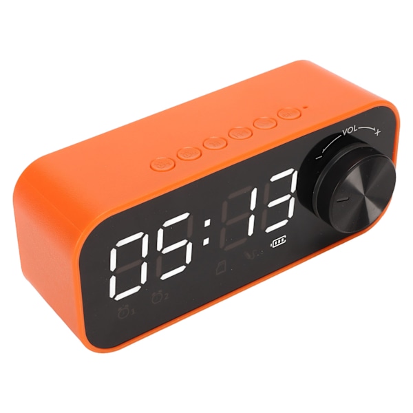 Mini Bluetooth Høyttaler Kraftig Bass Dobbel Vekkerklokke Bærbar Trådløs Høyttaler med LED-Display Oransje