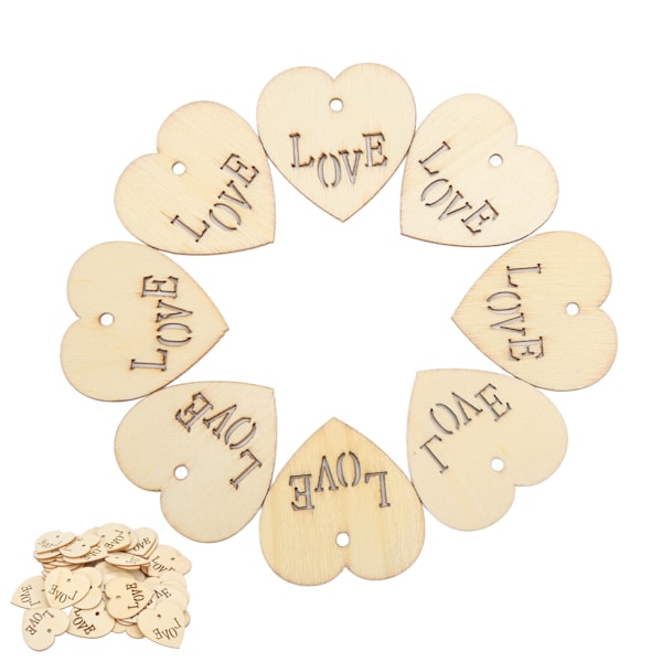 50 stk Love Heart Form Træspån Glattere Overflader Dejlig Form DIY Træknapper til Hjemindretning Håndværk Gaver