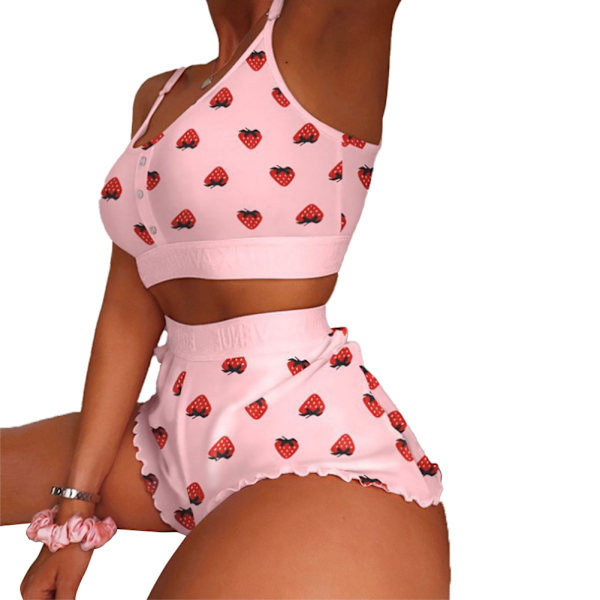 Pyjamasset Dam Kortärmad Bekväm Rosa L Size Sovkläder för sommaren