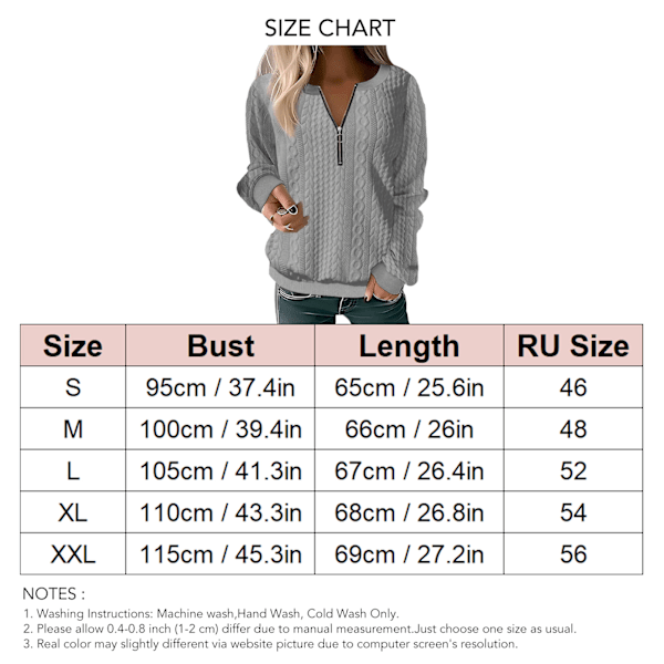 Kvinnor Halv Zip Kabel Stickad Tjock Blus Långärmad Halv Dragkedja Andas Moderiktig Pullover Tjock Blus Grå XXL