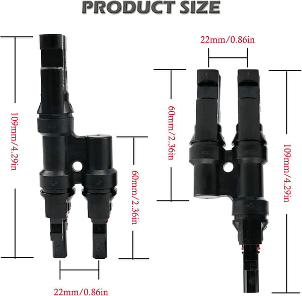 Sett med 2 Y-formede grenkontakter for parallellkobling mellom solcellepaneler