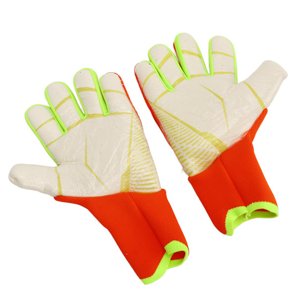 Fotbollsmålvaktshandskar för Män Kvinnor Latex Nylon Halkskydd Andningsbart Fingerskydd Fotbollsmålvaktshandskar för Träningstävling Orange Storlek 9