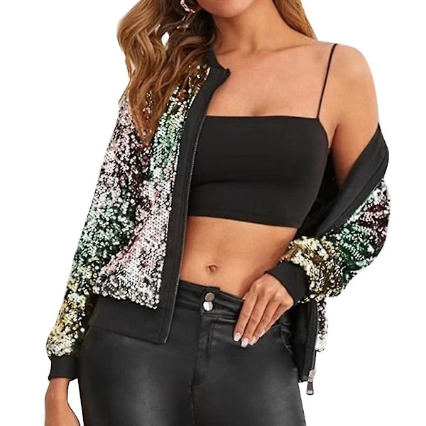 Sequin Stitching Cropped Top Jacket for Women - Green