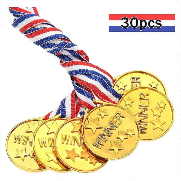 30-pak guldplastvindermedaljer prismedaljer til børn [NX]
