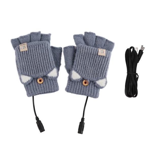 USB Uppvärmda Handskar Vante Herr Dam Vinterstickad Fingerless Hand Warmer Värmehandskar för kontorsarbete Blå