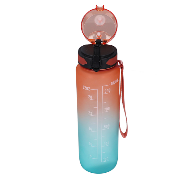 1000ML Vandflaske Bærbar Gradient Frost Sport Vandflaske Bounce Cover Rum Cup med Sticker Reb Rød Cover Gradient