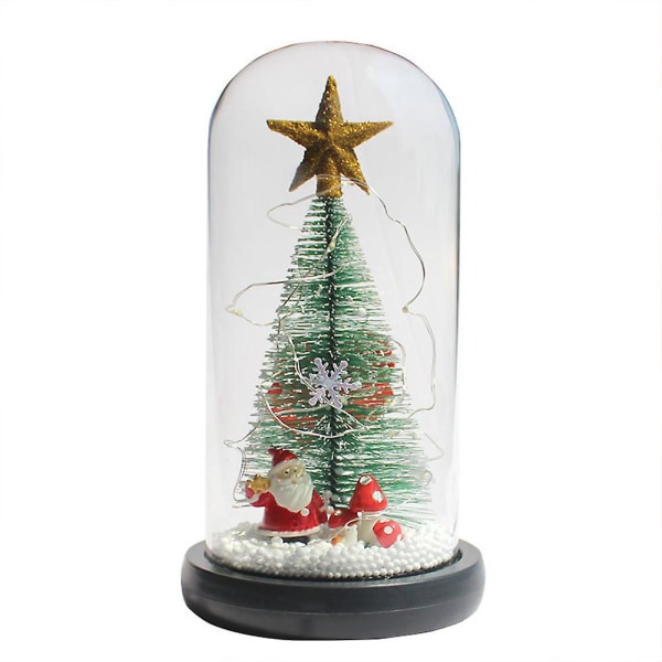 Julgran i glaskupol Liten julgransbelysning Desktop Ornament Glödande Mini Xmas Tree