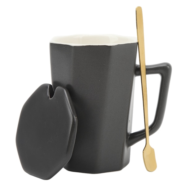 Keramisk Kopsæt Multifunktionel Minimalistisk Kaffe Kop med U-Formet Støvsikkert Kopdæksel til Udendørs 400ml Sort
