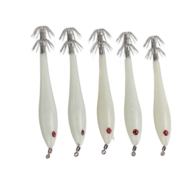 5 stk Hardt fiskedrag Simulering blekksprut falsk agn kroker kunstig blekksprut dobbel krok JigLuminous White