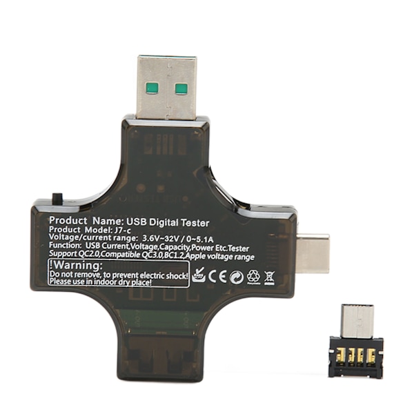 USB-C Jännitevirranmittauslaite LCD-näyttö Korkea tarkkuus USB Type C Micro USB Värillinen testaaja 3,6‑32V 0‑5,1A