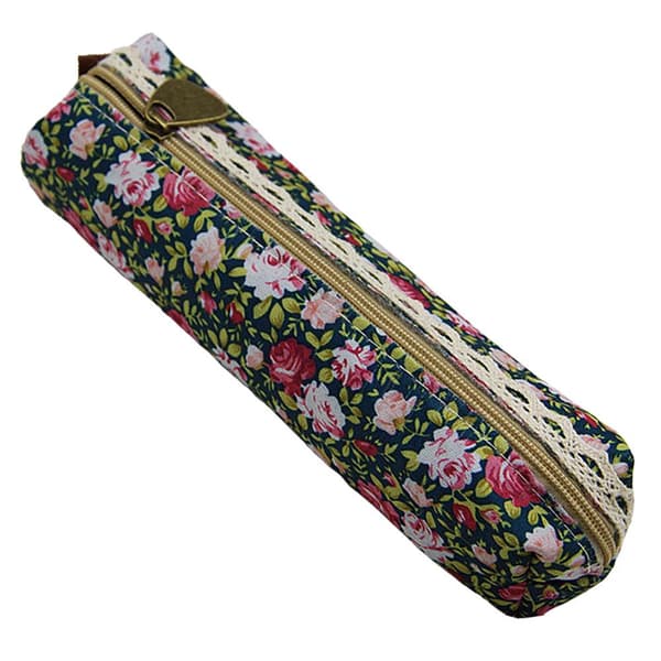 Sød makeuptaske / penalhus med blomstermønster[NX] Mörkblå
