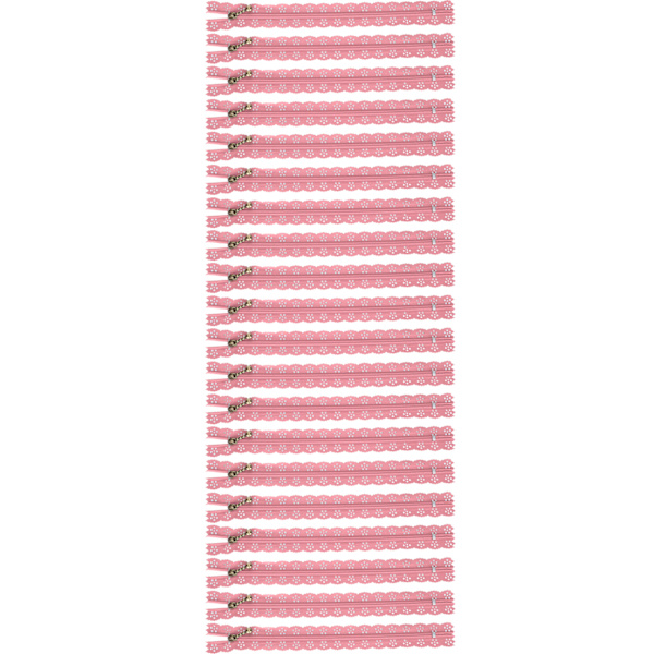 20st 20CM DIY Nylon Spets Dragkedjor Spole Blomma Dragkedja för sömnad Bröllopsklänning Hantverk Rosa