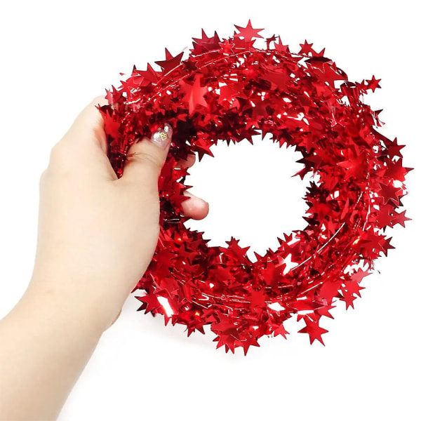2 ruller med glitrende stjerneglitterkranser med tråd for juletre, bursdag, fest, festlig pynt red
