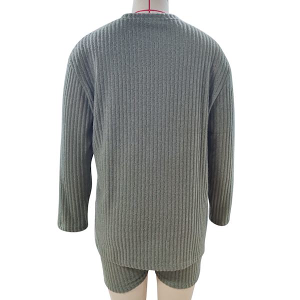 Kvinnor Långärmade Borstad Top Shorts Set Rund krage Elastisk midja Casual Tvådelade Outfits för Höst Vinter OD Grön XXL
