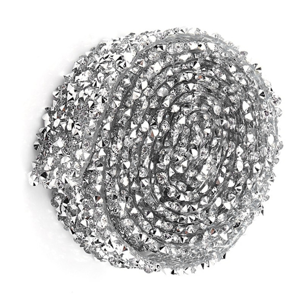 1 Yard 3 cm Bred Glitrende Ryglim Krystal Rhinestone Dekorativt Bånd Bælte Sølv