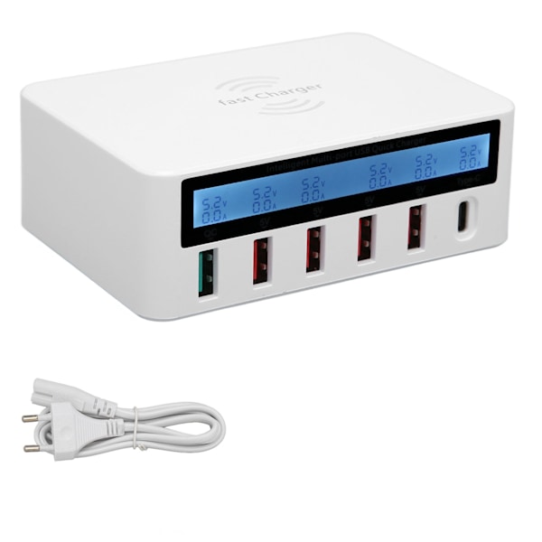 WLX-818F Trådløs Smart USB-skjermlader 6-ports 40W hurtiglader med LED-skjerm Multifunksjonelt ladehøve (EU-kontakt)