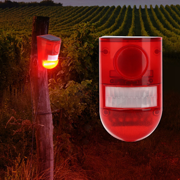 Vandafvisende solenergi alarmlampe PIR Bevægelsessensor Sikkerhed Lydlys Advarselslampe til Farm Have