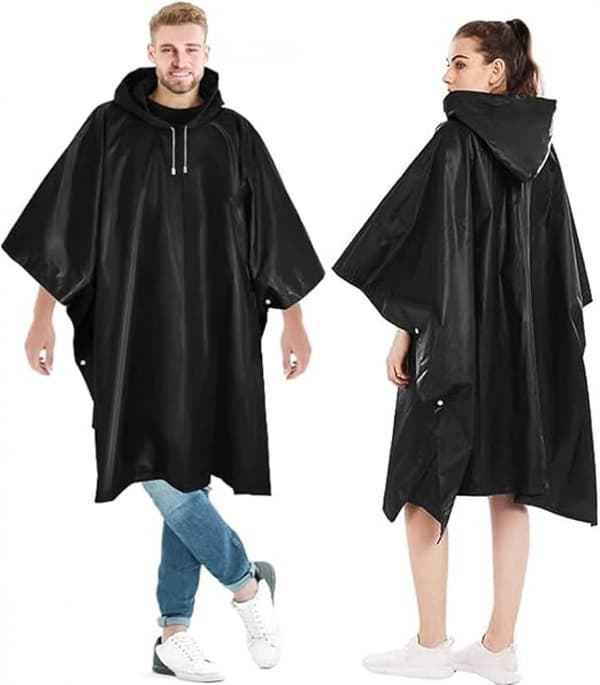 Sett med 2 gjenbrukbare, unisex, vanntette regnponchoer med hette