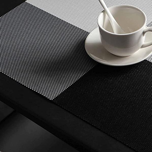 8 kpl pöytäliinat Helppo puhdistaa PVC-materiaali Vedenpitävä Musta Valkoinen Ruudullinen kuvio Pöytäliinat hotelleille