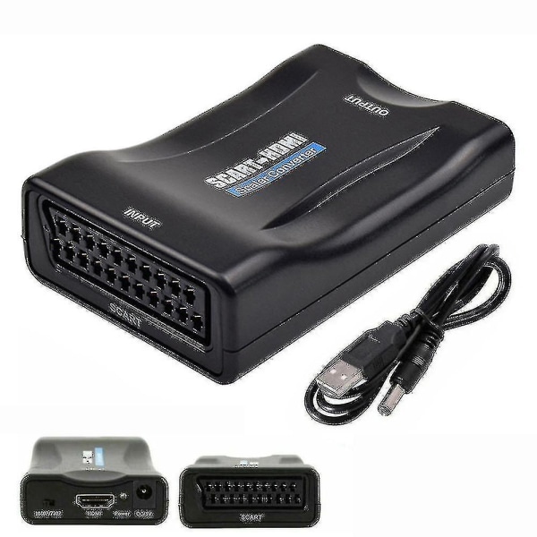 Scart till HDMI-adapter 1080p Video Audio Converter Usb-kabel för TV Dvd