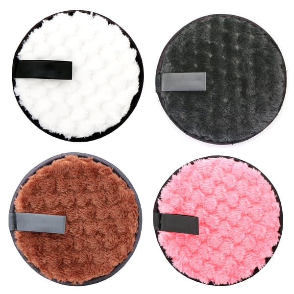 4 stk. makeupfjernerpuder, runde, dobbeltsidede, genanvendelige, bløde, bærbare, vaskbare mikrofiberpuder til makeup