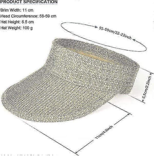 Solbeskyttelse med stor skygge, foldbar hat, sommerhat, solbeskyttelse, sommerhat, stråstrandhat (khaki) Beige