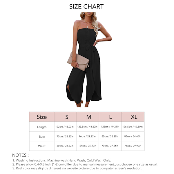 Dame Off Shoulder Croppede Jumpsuit Tube Top Playsuit Spidskant Casual Løstsiddende med Bælte til Daglig Arbejdsfest L Sort