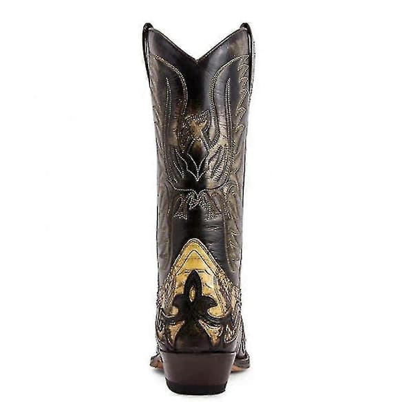 【NX】Python Western Boots Fargeblokk Broderi Herrestøvler Mote Moderne Sko 46
