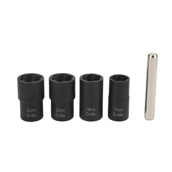 5 stk Mutter Bolt Remover Set 1/2in Drive Impact Extractor Tool 17mm 19mm 21mm 22mm til automatisk vedligeholdelse