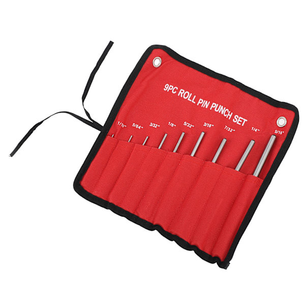 9 st Roll Pin Punch Set Härdat stål Ta bort Pin Punch Tool med röd förvaringspåse för klocka Reparation Smycken Craft