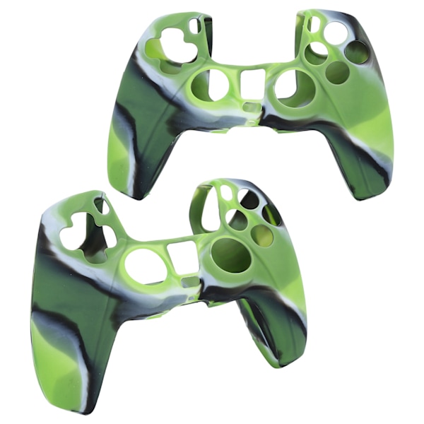 2 stk Gamepad Beskyttelsesetui Kamuflasje Silikondeksel Skin for PS5 Game Controller Camo Grønn