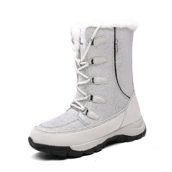 Women's Winter High-top Waterproof Snow Boots, Warm Cotton Lining, White, Size 36