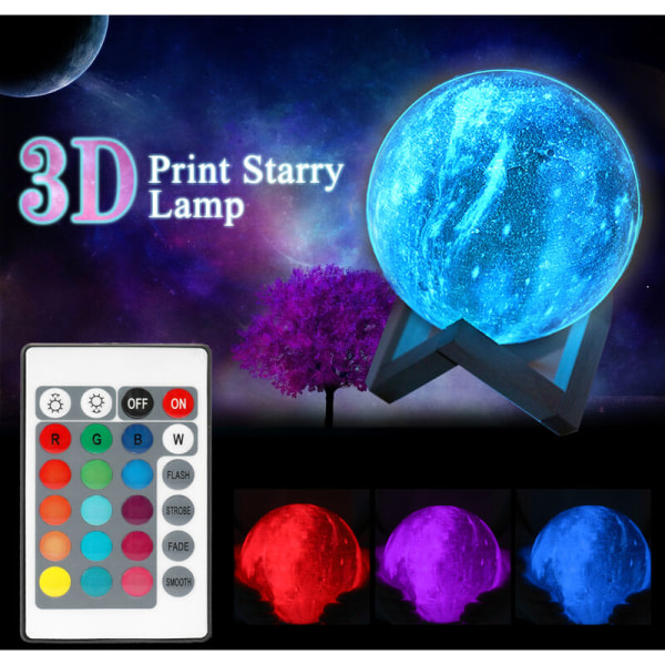 Creative 3D-maalattu Sky Star Moon Light Moon Light LED-yövalo Ladattava A 1,85 W 15 cm Mukana akku