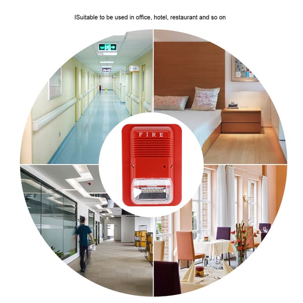 Lyd & Lys Brandalarm Advarsel Strobe Horn Alert Sikkerhedssystem Sensor Kompatibel med Hjemmekontor Hotel