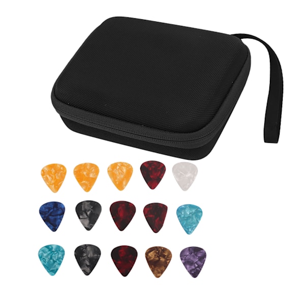 Guitar Pick Bag Set Stort utrymme Vattentätt Bra skydd EVA Tyg Förvaringshållare Fodral med 15 st Guitar Picks Svart
