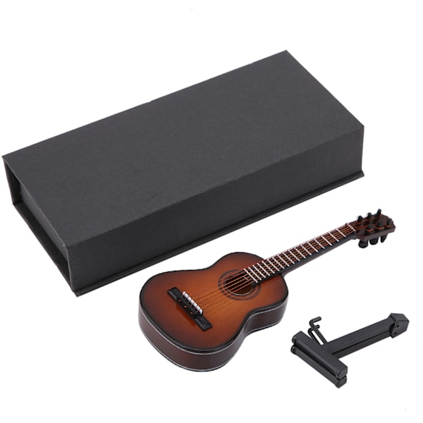 Mini træguitar model display Mini musikalske pynt Håndværk hjemindretning (brun 14cm)