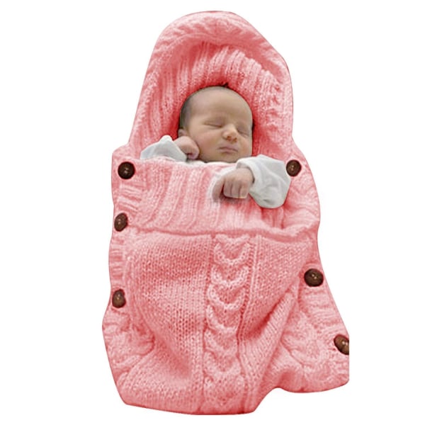 Nyfødt Wrap Swaddle Teppe Strikket Sovepose Sleep Sekk Barnevogn Wrap for Baby (Lyserosa) (0-6 måneder)