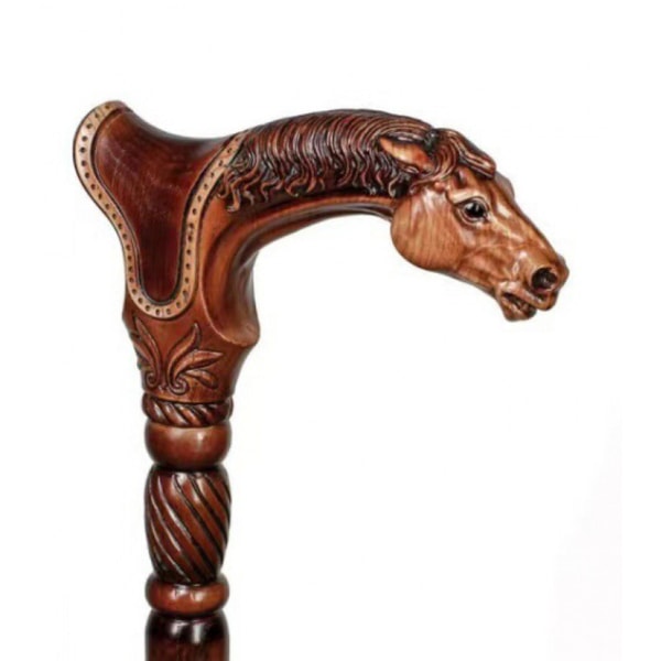 Spadserestav med Jade træudskåret hestehoved Krykke Farvet spadserestavhåndtag Hovedhåndtag Horse Head