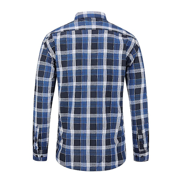 Afslappet Plaid Check Langærmet Skjorte til Mænd i XL - Mørkeblå/Sort/Hvid