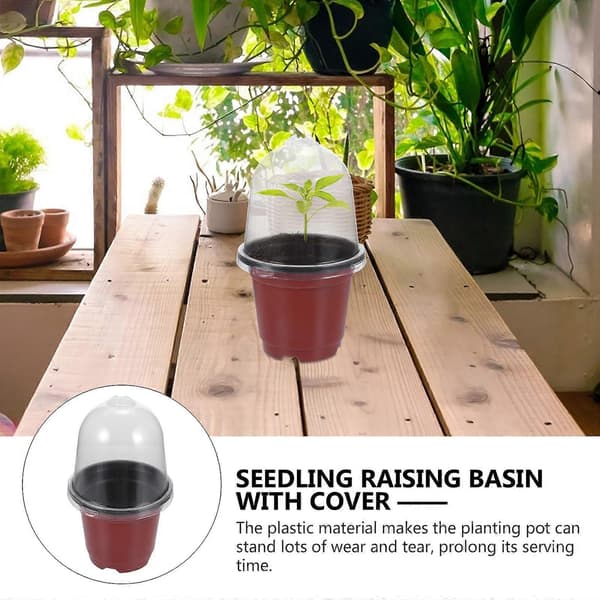 10 Set Plant Nursery Pots with Humidity Dome Plastic Garden Pot Planter Cups Seed Starter Pots