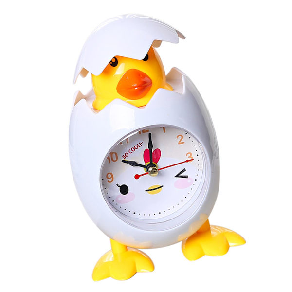 Chick Väckarklocka Barn Tecknad Söt Desktop Plast Quartz Movement Väckarklocka för studenter Vit