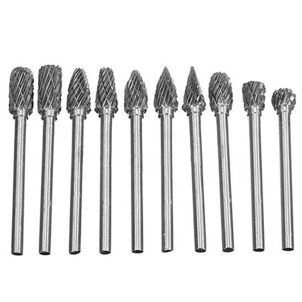 10 stk 1/8 tommer (3 mm) skaft Tungsten stålkarbid roterende filer Skæring grader Bits til træ metal skæring gravering slibning