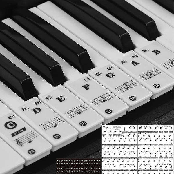 Pianonäppäimistötarrat – 52 valkoista ja 36 mustaa muistilapputarraa