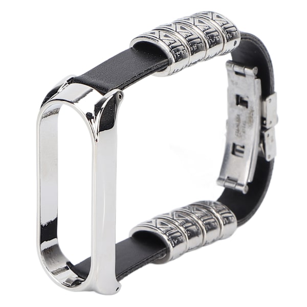 Retro læderarmbånd til Xiaomi Mi Band 5/6 NFC Mode Retro læderarmbånd Sort Sølv