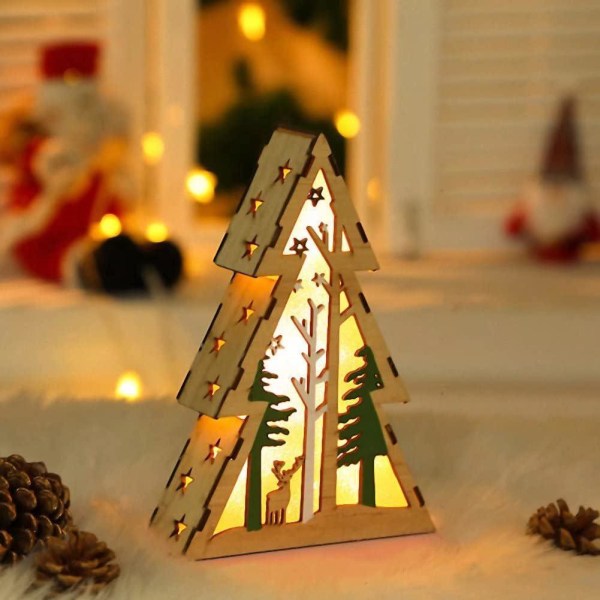 7,9 tommers tre mini juletre opplyst lite hus rustikk gårdshus tredekor for julen hjem bordplate peis dekorasjoner