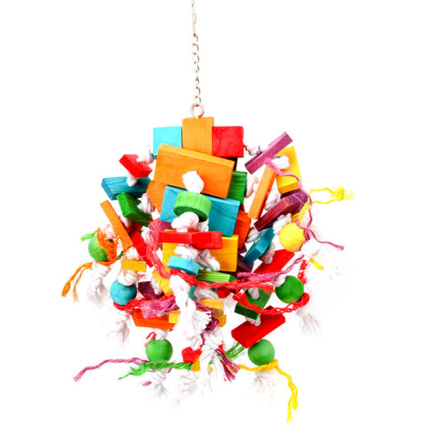 Store fugle papegøje legetøj træ papegøje legetøj papegøje tygge legetøj hængende bomulds rebspyd, model: flerfarvet bomulds rebspyd