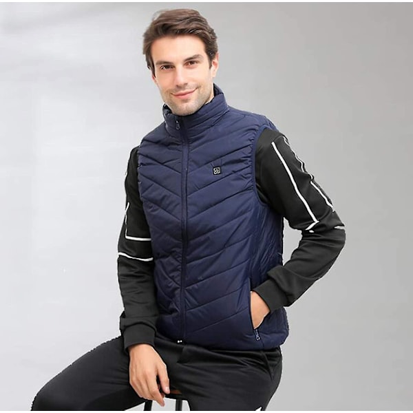 Uppvärmd Slim Fit Väst för Män och Kvinnor | Vinter Varma Utomhus Vandringsrock | 4X-Large Marinblå