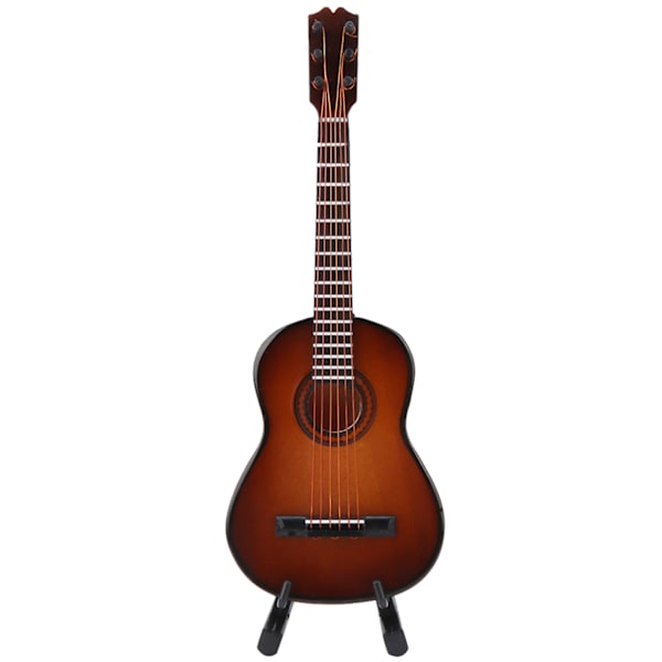 Mini træguitar model display Mini musikalske pynt Håndværk hjemindretning (brun 14cm)