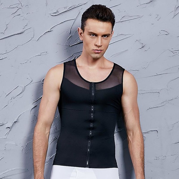Bröstkompressionströja för män Gynecomastia-väst Bantningsskjorta Body Shaper Linne Front Dragkedja Korsett For Man Shapewear